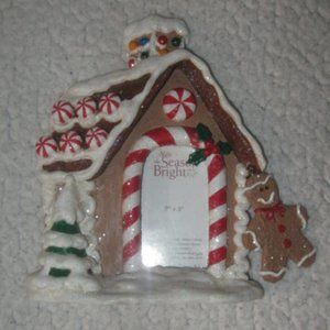 Make the Season Bright Resin Gingerbread House Holiday Christmas Photo Frame